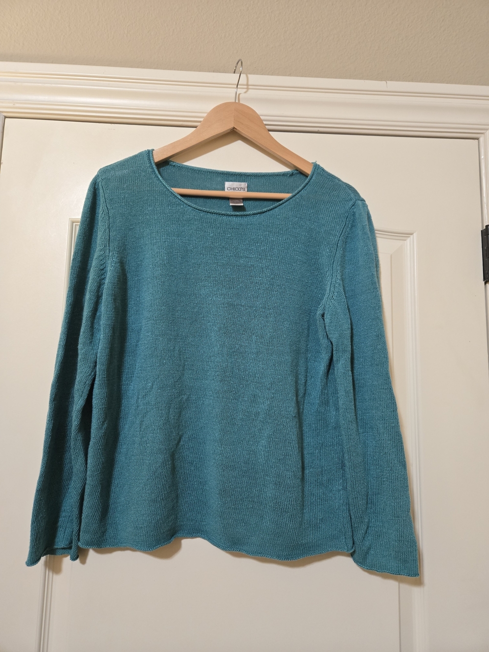 Chico's Teal Scoop Neck Lightweight Knit Sweater Top Easy Layering